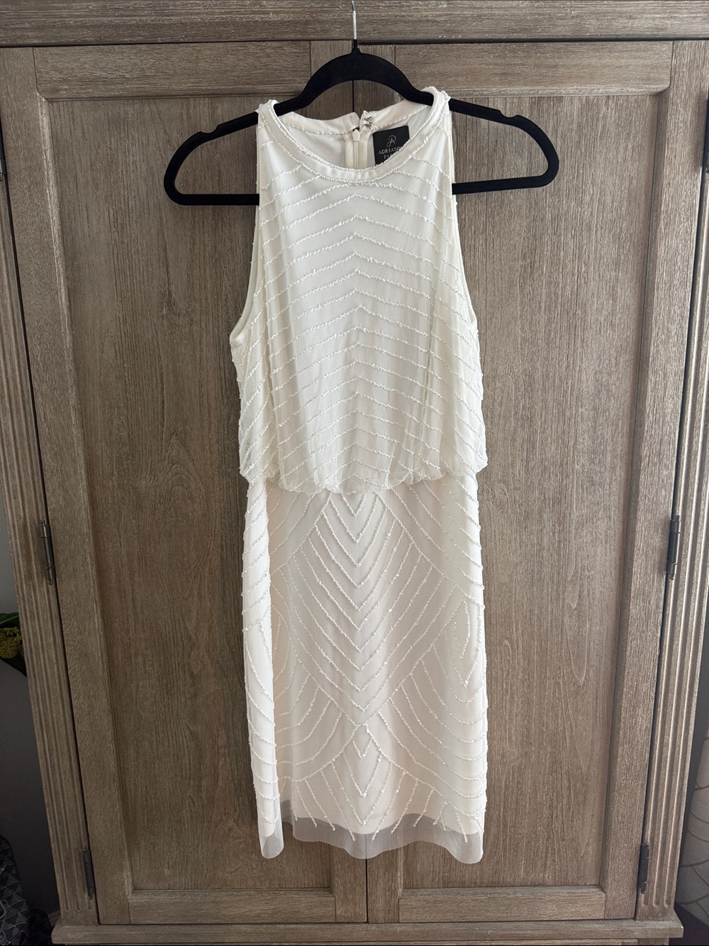 Adrianna Papell Ivory Beaded Layered Midi Dress